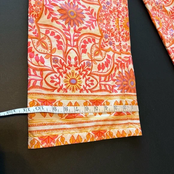Olivaceous boho print orange wide leg pull up elastic waist cotton pants, sz S - Picture 9 of 11